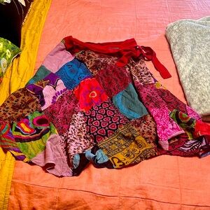 Patchwork Hippie Wrap Short Skirt in Cotton for Summer